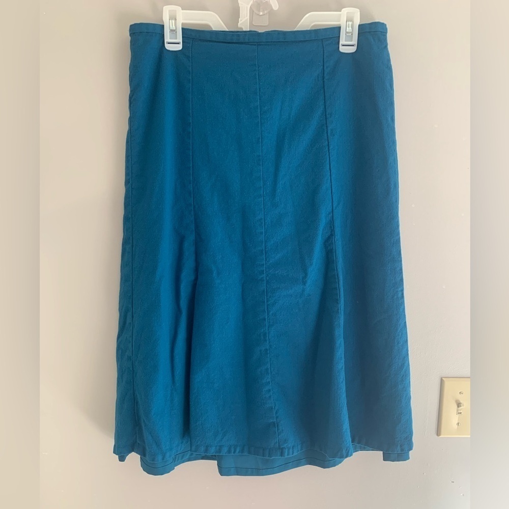 Womens Talbots Blue Italian Flannel Wool Lined Flare MIDI Professional Skirt 10P